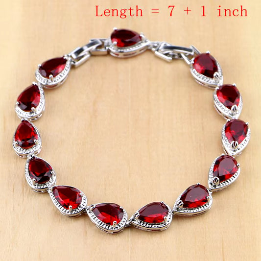 Water Drop Silver 925 Jewelry Red Ruby White Topaz Jewelry Sets Women Long Earrings/Pendant/Necklace/Rings/Bracelet Dropshipping